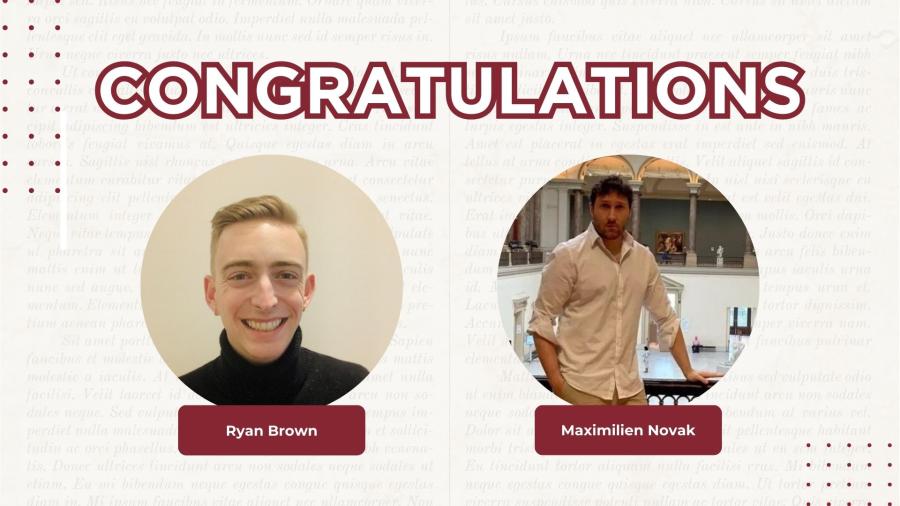 Congratulations banner featuring Ryan Brown and Maximilien Novak